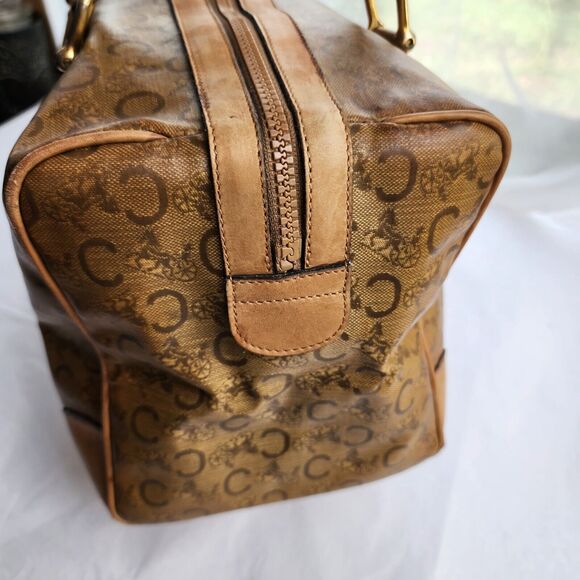 Vintage CELINE Boston Weekend Bag Coated Canvas & Leather Macadam  Tan Large - Picture 6 of 12
